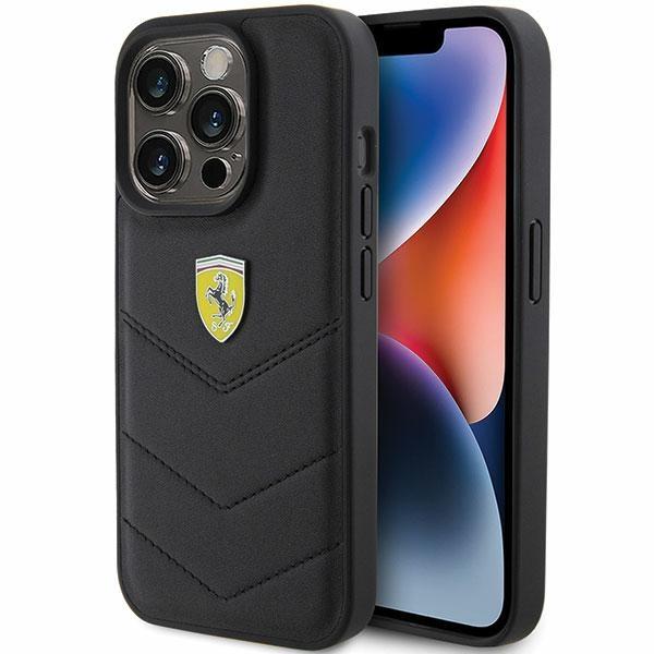Etui Ferrari Quilted Metal Logo para iPhone 15 Pro - preto