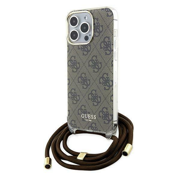 Etui Guess Crossbody Cord 4G Print para iPhone 15 Pro - castanho