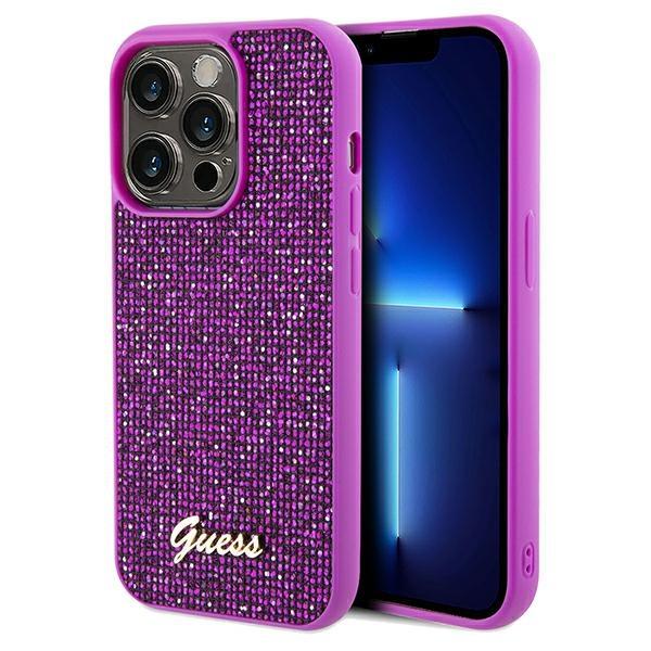 Capa Guess Disco Metal Script para iPhone 14 Pro Max - cor fúcsia