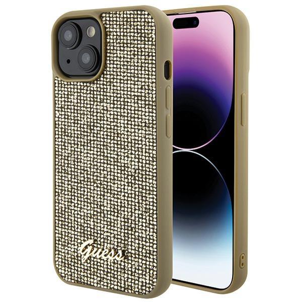 Capa Guess Disco Metal Script para iPhone 15 - dourada