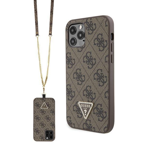 Capa Guess Crossbody 4G com Logo Metálico para iPhone 12 / iPhone 12 Pro - cor bronze