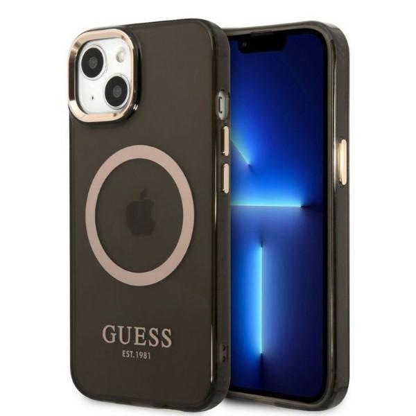 Capa Guess Gold Outline Translucent MagSafe para iPhone 13 - preta