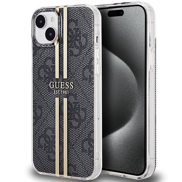 Capa Guess IML 4G Gold Stripe para iPhone 15 / 14 / 13 - preta