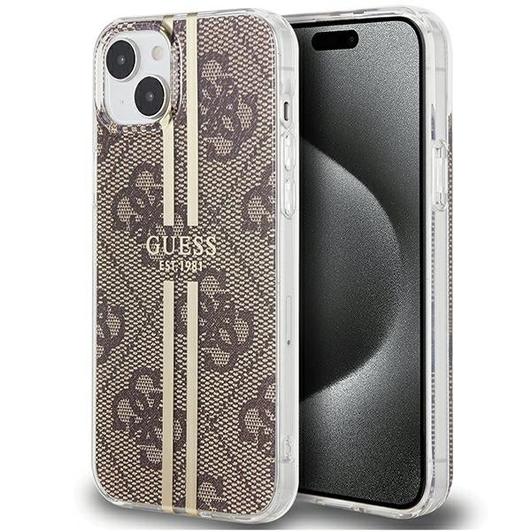 Capa Guess IML 4G Gold Stripe para iPhone 15 / 14 / 13 - castanho