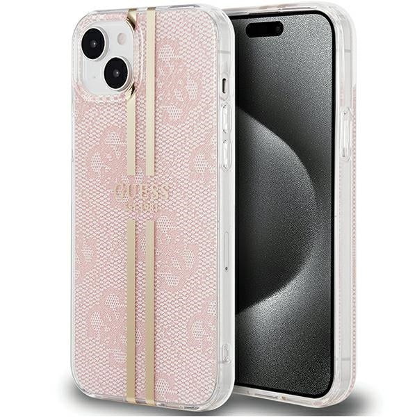 Etui Guess IML 4G Gold Stripe para iPhone 15 Plus / 14 Plus - rosa
