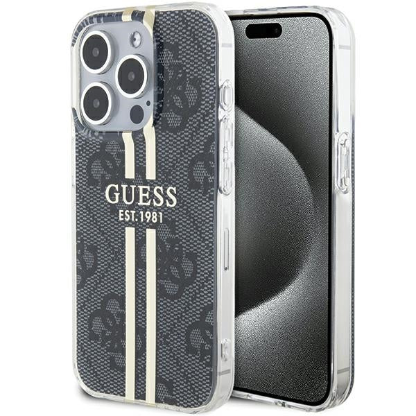 Etui Guess IML 4G Gold Stripe para iPhone 15 Pro - preto