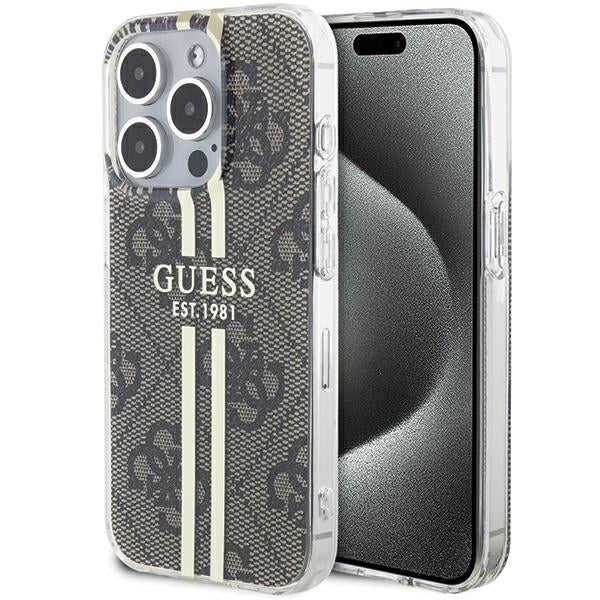 Etui Guess IML 4G Gold Stripe para iPhone 15 Pro - castanho