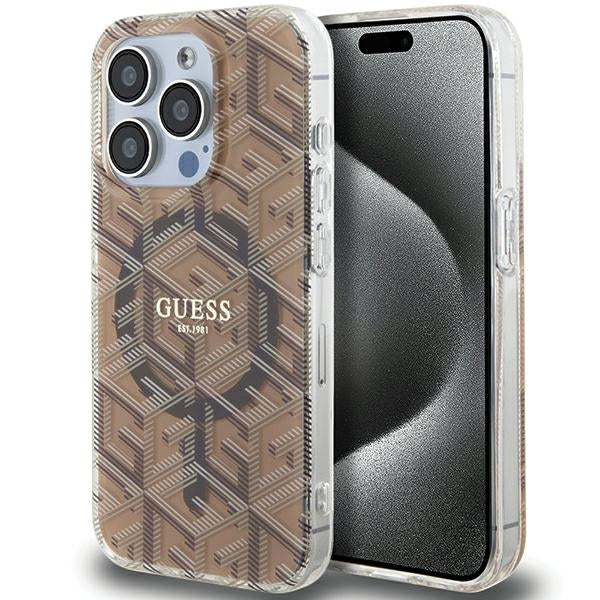 Capa Guess IML GCube MagSafe para iPhone 15 Pro Max - castanho