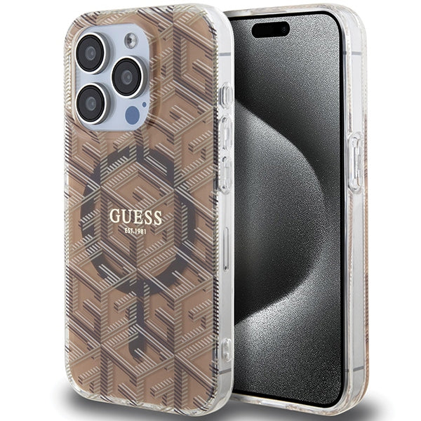 Capa Guess IML GCube MagSafe para iPhone 15 Pro - castanho