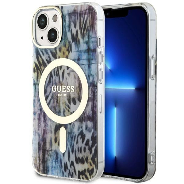 Capa Guess Leopard MagSafe para iPhone 14 - azul