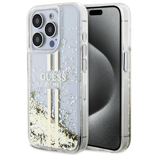 Capa Guess Liquid Glitter Gold Stripes para iPhone 15 Pro - transparente