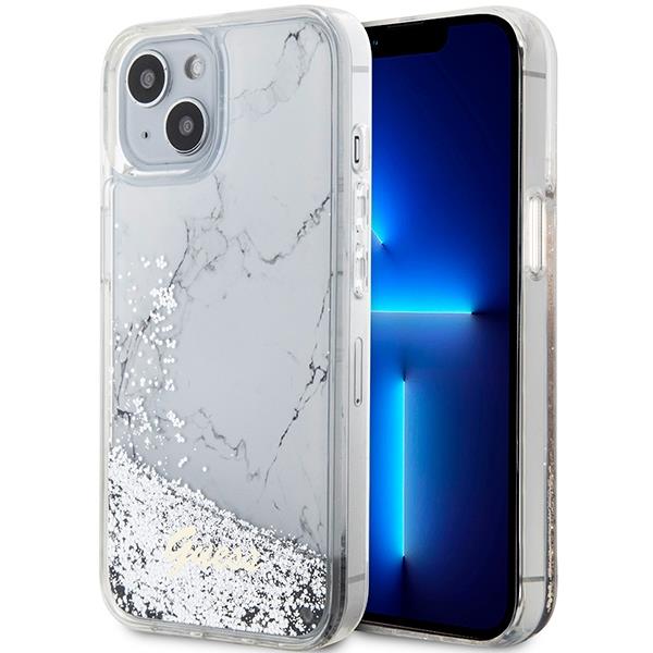 Capa Guess Liquid Glitter Marble para iPhone 14 - branca