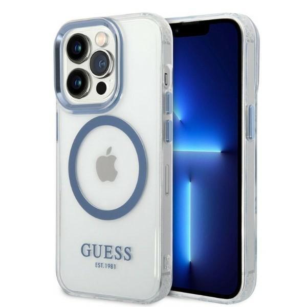 Capa Guess Metal Outline MagSafe para iPhone 14 Pro - azul