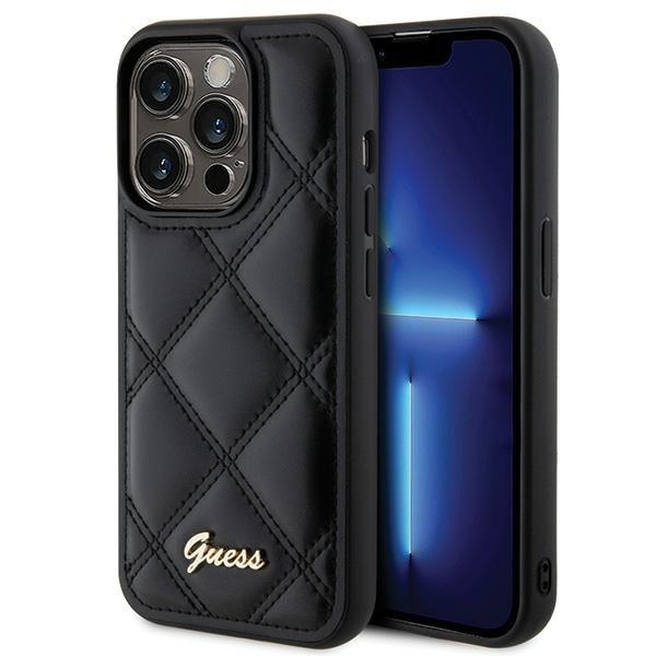 Capa Guess Quilted Metal Logo para iPhone 15 Pro - preta