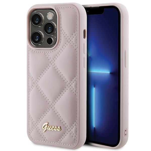 Capa Guess Quilted Metal Logo para iPhone 15 Pro - rosa