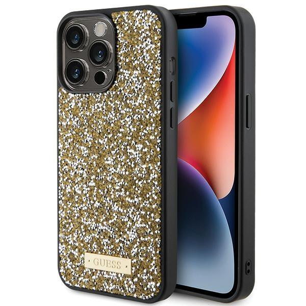 Etui Guess Rhinestone Metal Logo para iPhone 15 Pro - Amarelo