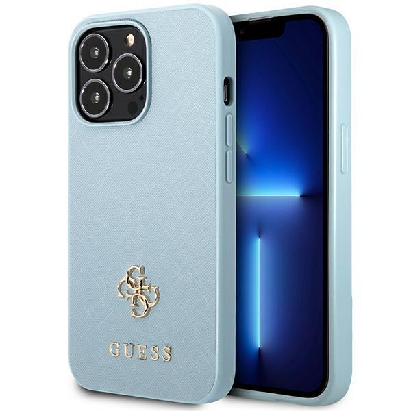 Capa Guess Saffiano 4G com Pequeno Logo Metálico para iPhone 13 Pro Max - azul