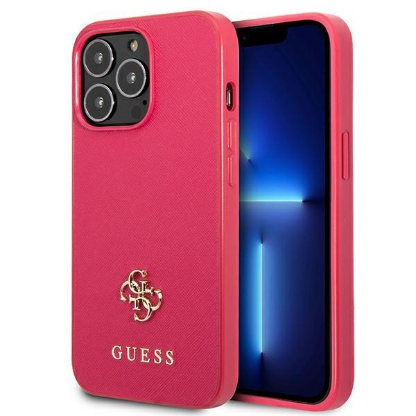 Etui Guess Saffiano 4G com Pequeno Logotipo Metálico para iPhone 13 Pro Max - rosa