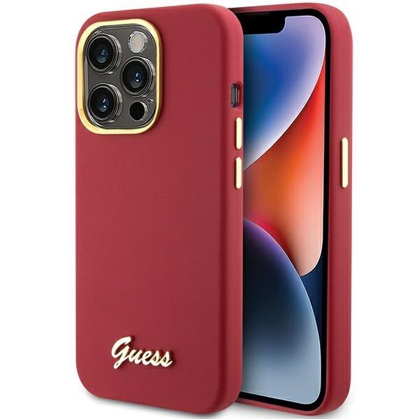 Capa Guess Silicone Script Metal Logo & Frame para iPhone 15 Pro - vermelho