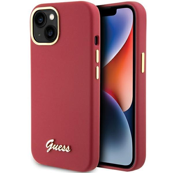 Capa Guess de Silicone com Logo Metálico e Moldura para iPhone 15 - vermelha