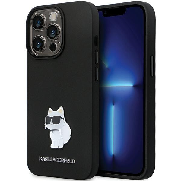 Capa Karl Lagerfeld de Silicone com Pino Metálico Choupette para iPhone 14 Pro - preta