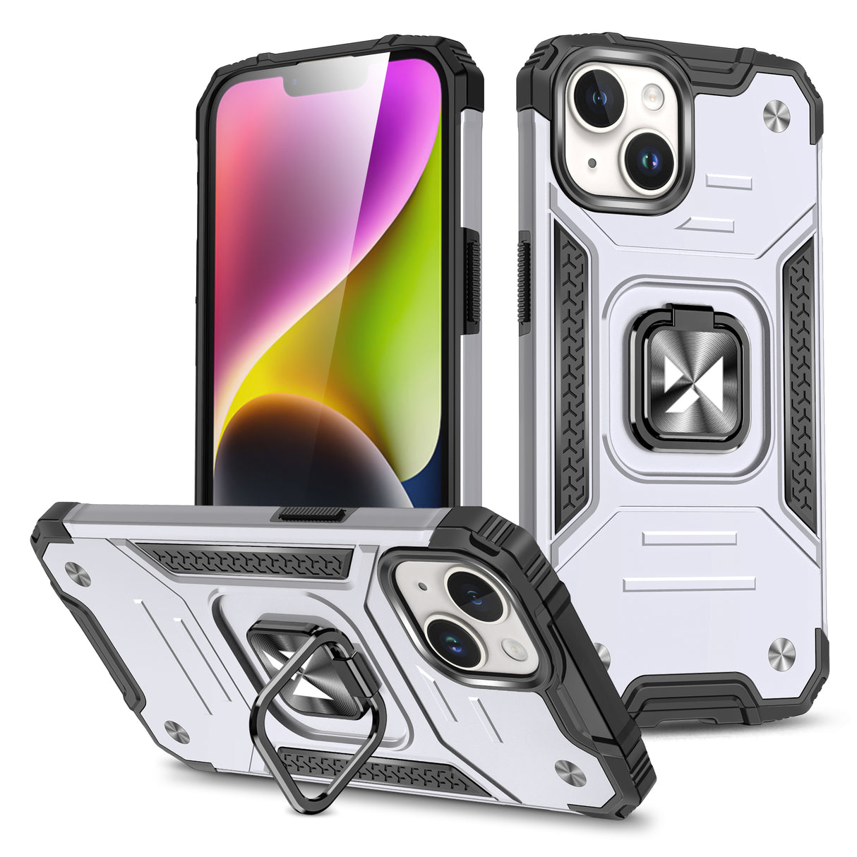 Capa blindada com suporte para dedo para iPhone 15 Plus Wozinsky Ring Armor - prateada