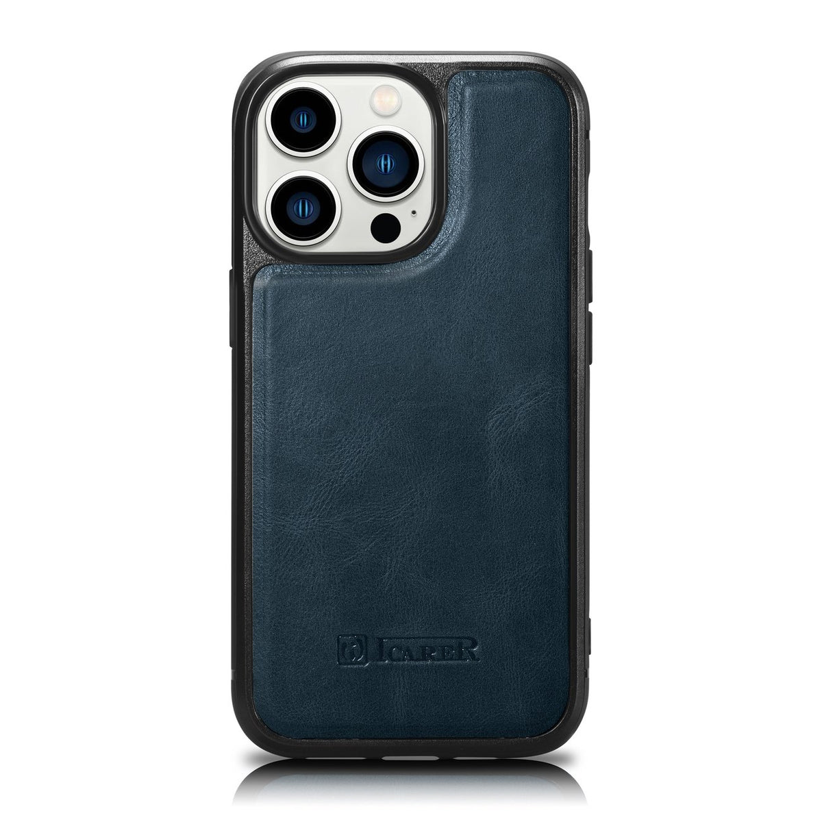 Estojo iCarer de Couro com Cera de Óleo coberto com pele natural para iPhone 14 Pro azul (WMI14220718-BU)