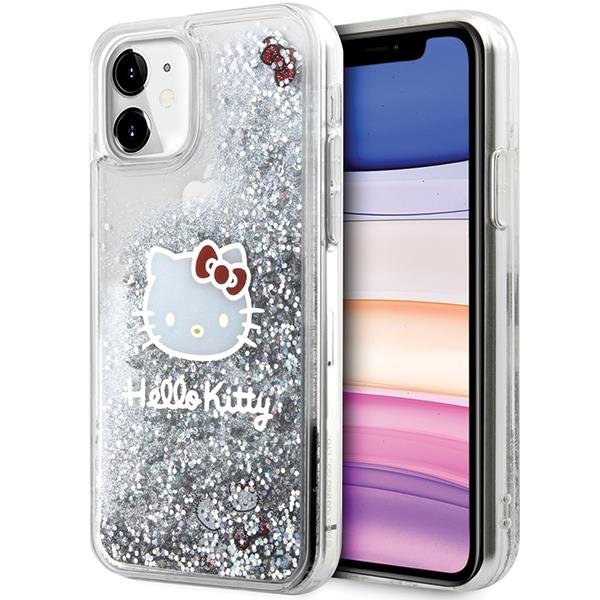 Capa Hello Kitty com Glitter Líquido e Pingentes de Cabeça da Kitty para iPhone 11 / Xr - prateada