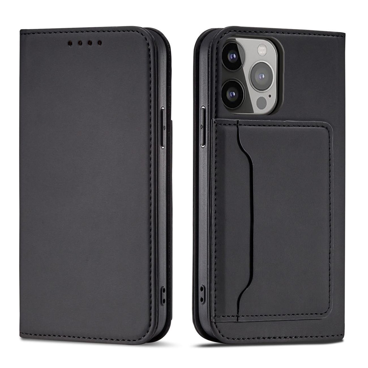 Capa Magnética para Cartão, estojo para Samsung Galaxy S23+ com aba, carteira e suporte na cor preta.