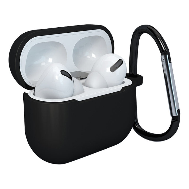 Estojo de silicone macio para AirPods 3, capa para fones de ouvido + chaveiro mosquetão preto (case D)