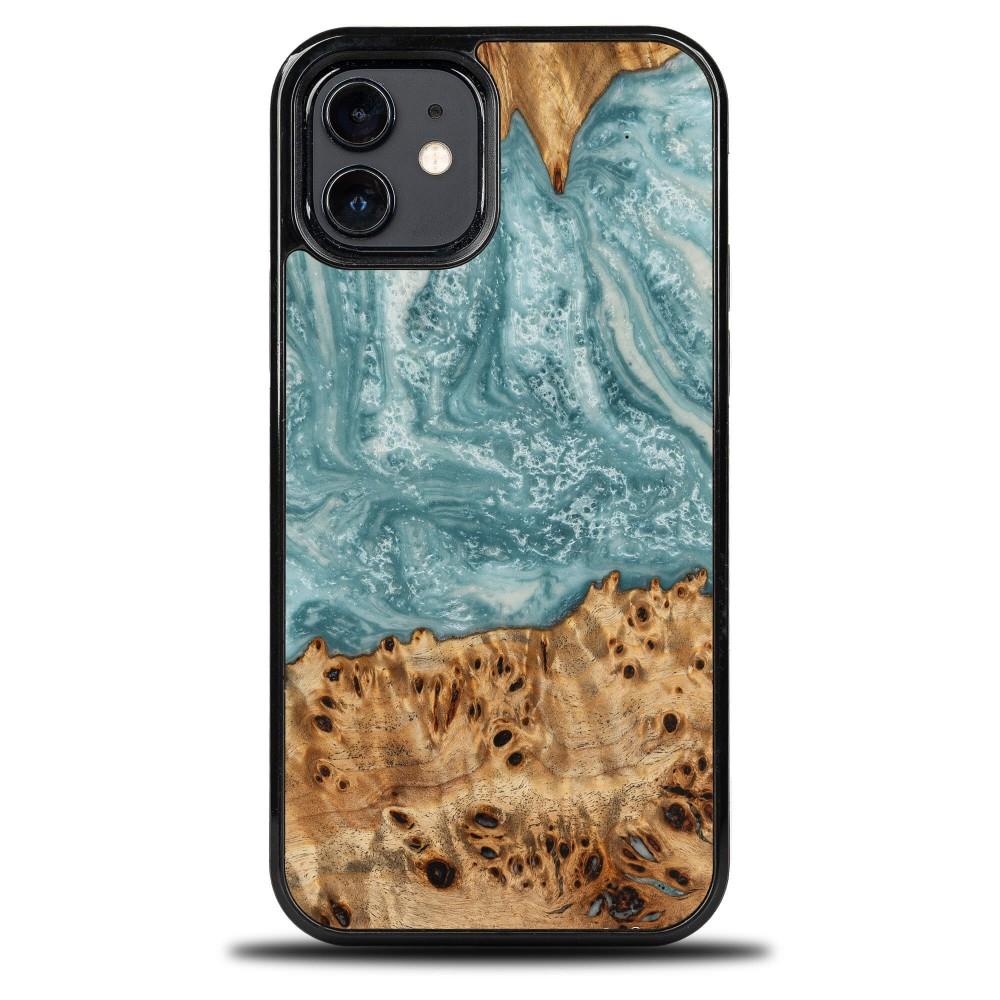 Capa para iPhone 12/12 Pro Bewood Unique Uran em madeira e resina - azul e branca