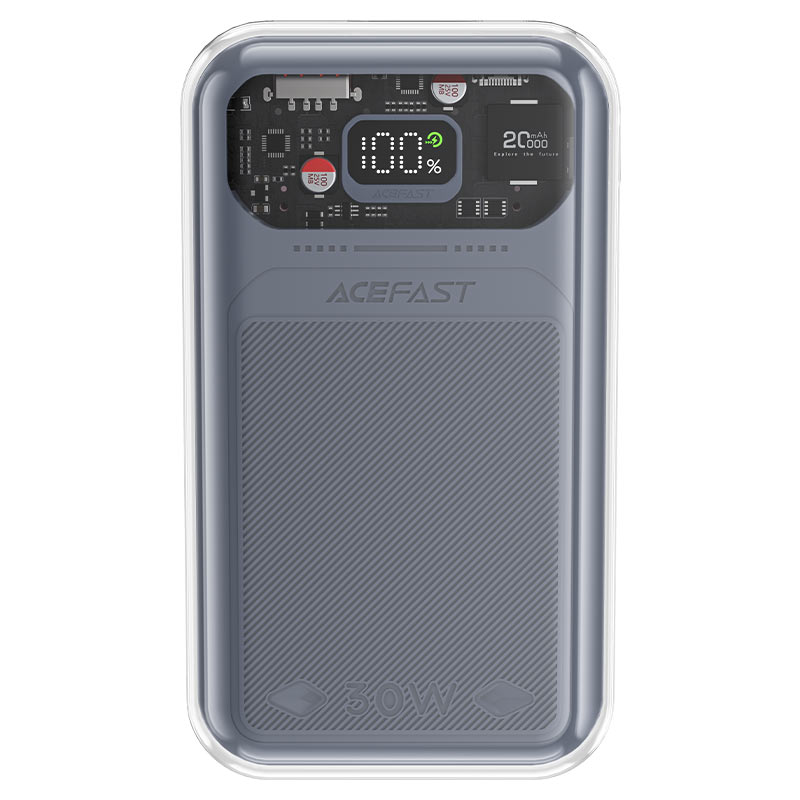 Bateria externa Acefast 20000mAh Série Sparkling carregamento rápido 30W cinza (M2)