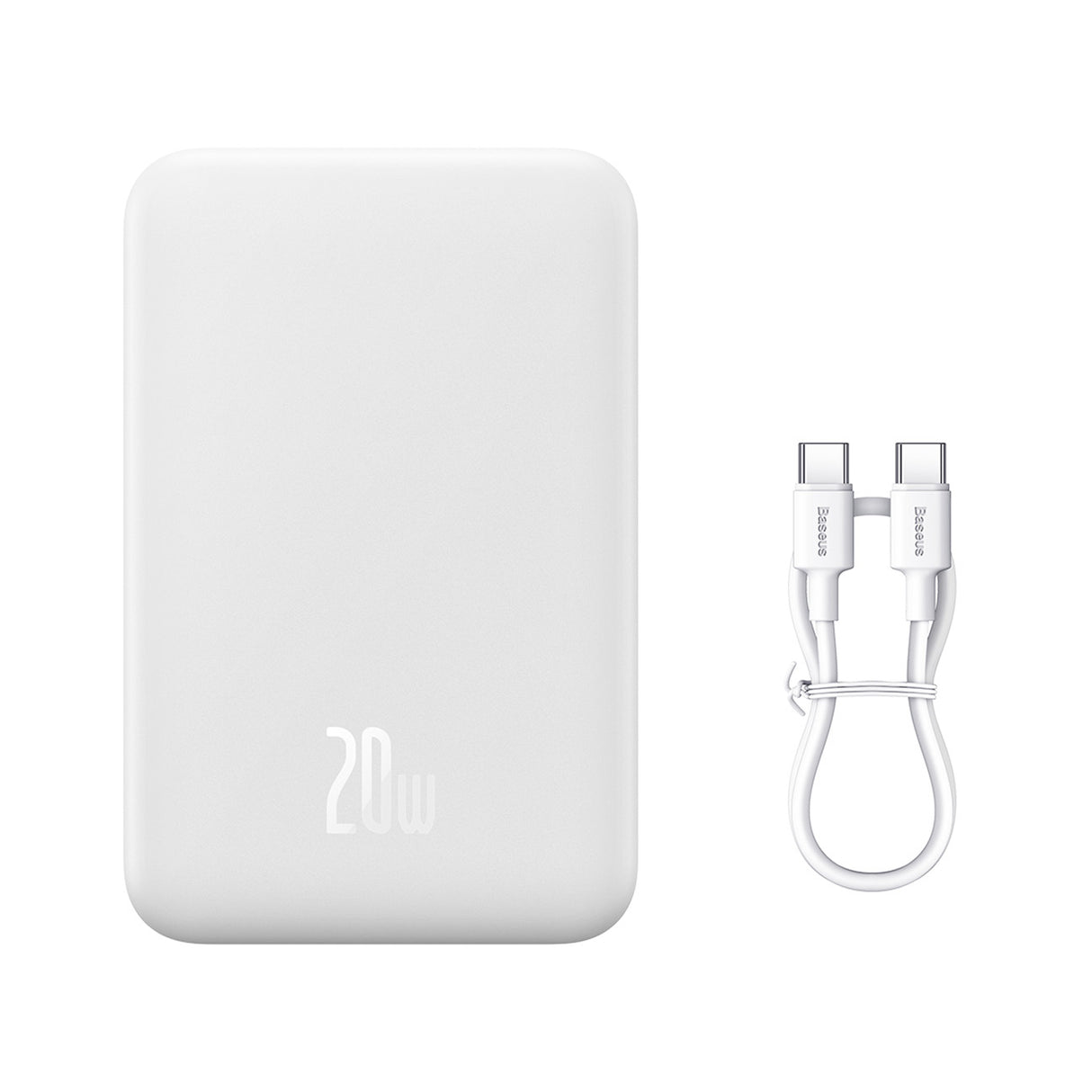 Powerbank Baseus Magnético Mini 20000 mAh 20W - branco + cabo USB-C / USB-C