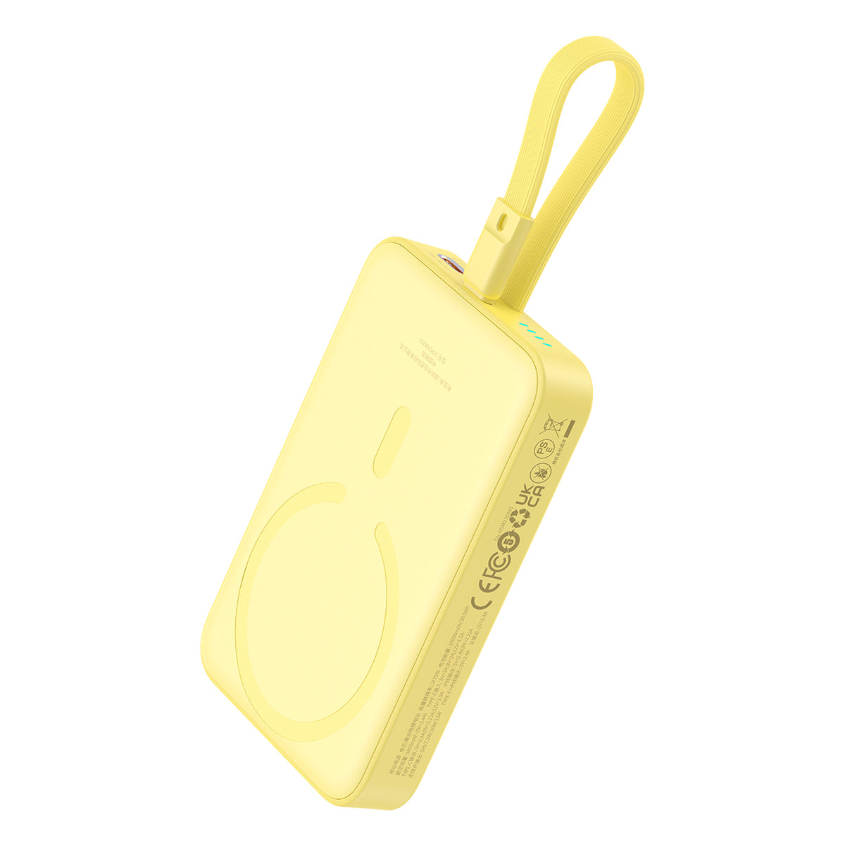 Powerbank Baseus Magnético Mini MagSafe 10000mAh 20W com cabo Lightning embutido - amarelo + cabo Baseus Simple Series USB-C para USB-C 60W 0.3m