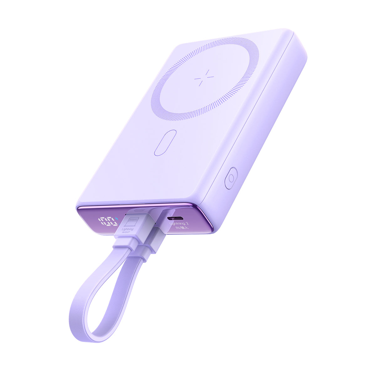 Powerbank Joyroom JR-PBM01 magnético 10000mAh 20W com suporte + cabo Lightning - USB-C - roxo