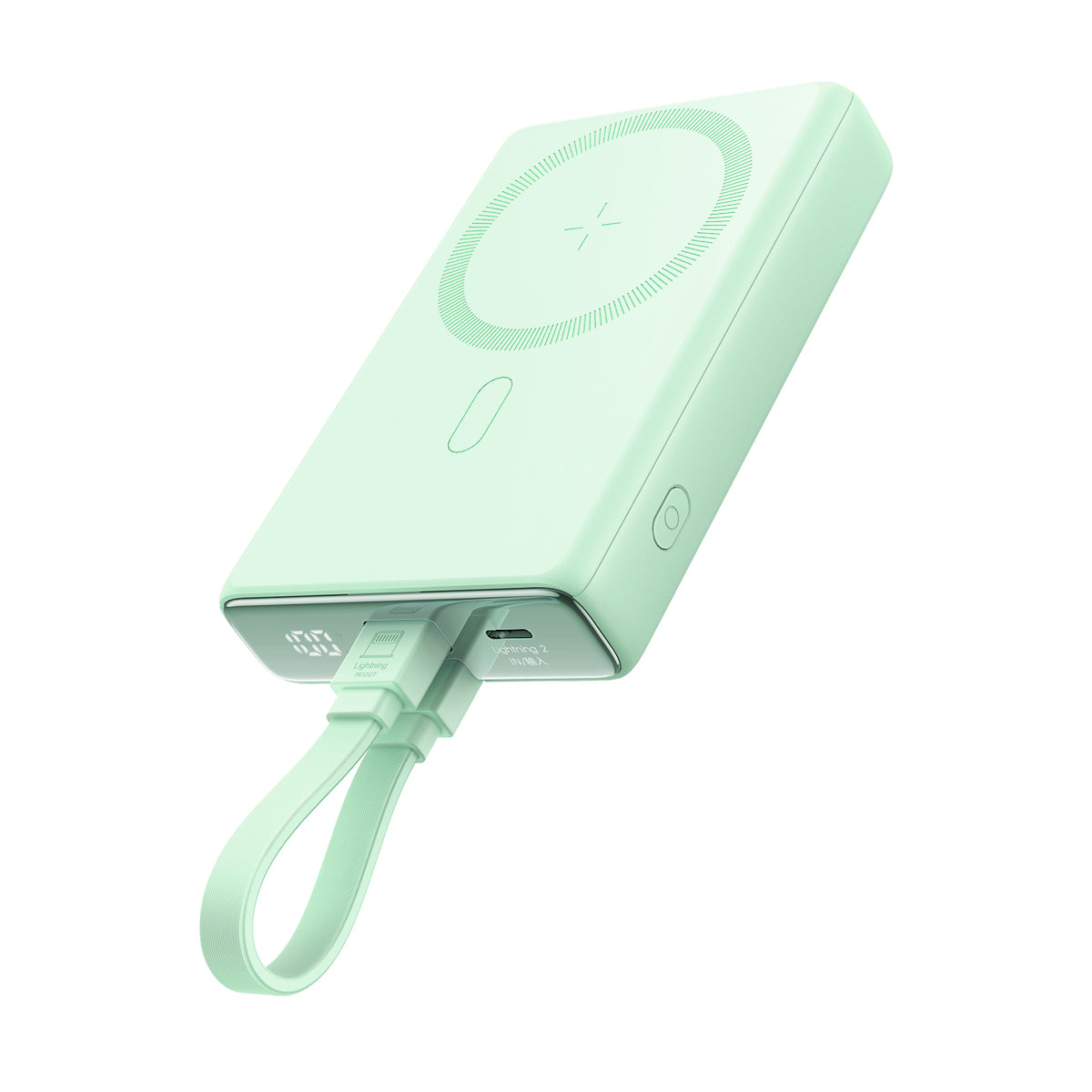 Powerbank Joyroom JR-PBM01 magnético 10000mAh 20W com suporte + cabo Lightning - USB-C - verde
