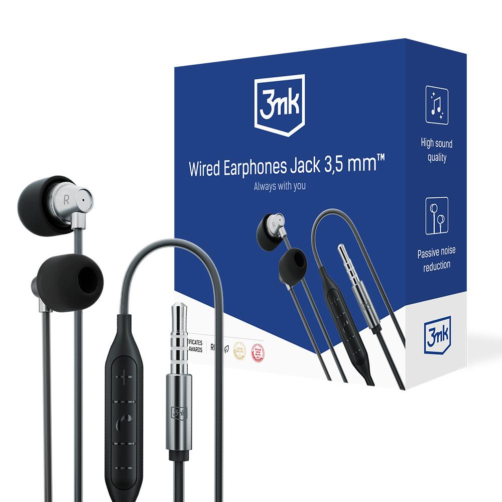 Fones de ouvido com fio 3mk Wired Earphones com conector minijack de 3,5 mm - pretos