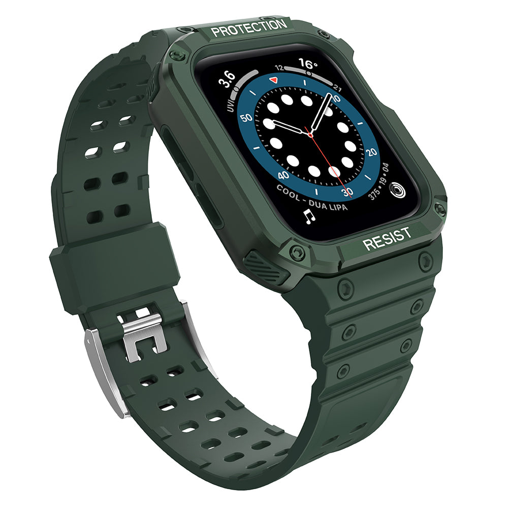 Pulseira Protect Strap com capa para Apple Watch 7 / 6 / 5 / 4 / 3 / 2 / SE (41 / 40 / 38mm) capa protetora robusta para relógio na cor verde