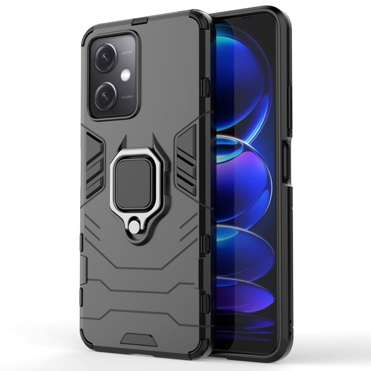 Capa blindada Ring Armor para Xiaomi Redmi Note 12 5G / Poco X5 5G com suporte magnético e anel na cor preta.