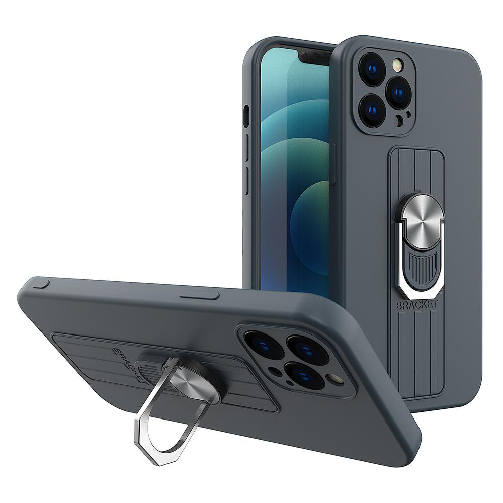 Capa Ring Case de silicone com suporte para dedo e base para Samsung Galaxy A32 4G na cor azul-marinho.