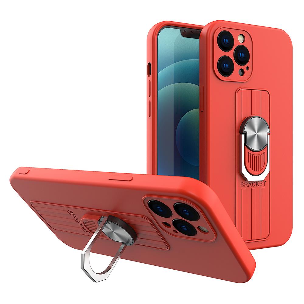 Capa de silicone Ring Case com suporte para dedo e base para Samsung Galaxy A42 5G vermelho.