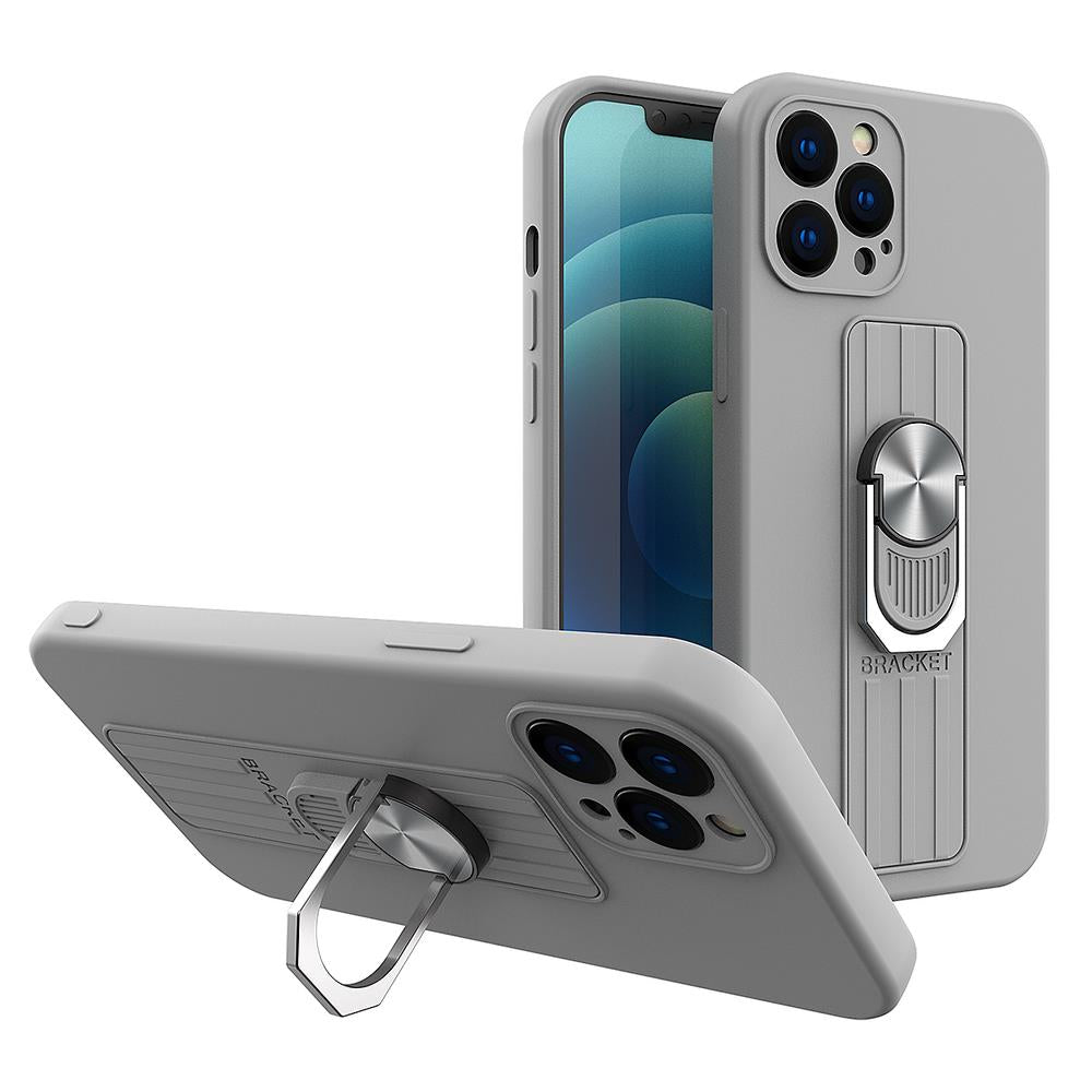 Capa Ring Case de silicone com suporte para dedo e base para Samsung Galaxy A72 4G prateado.