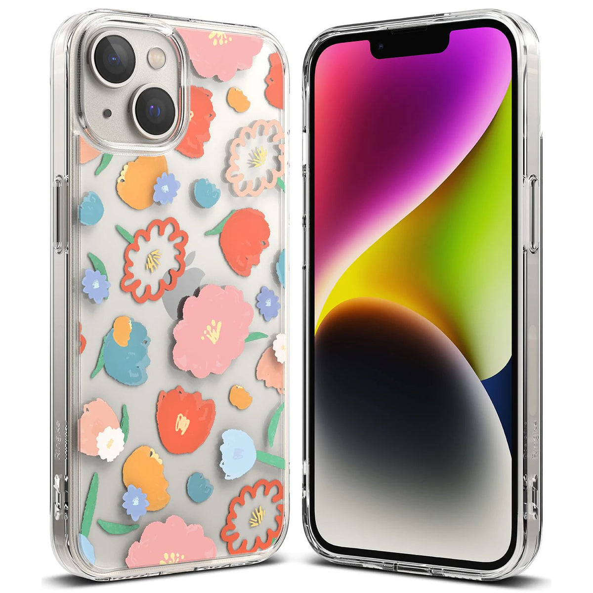 Ringke Fusion Design capa protetora blindada com moldura de gel para iPhone 14 Plus transparente (Floral) (FD637E31)