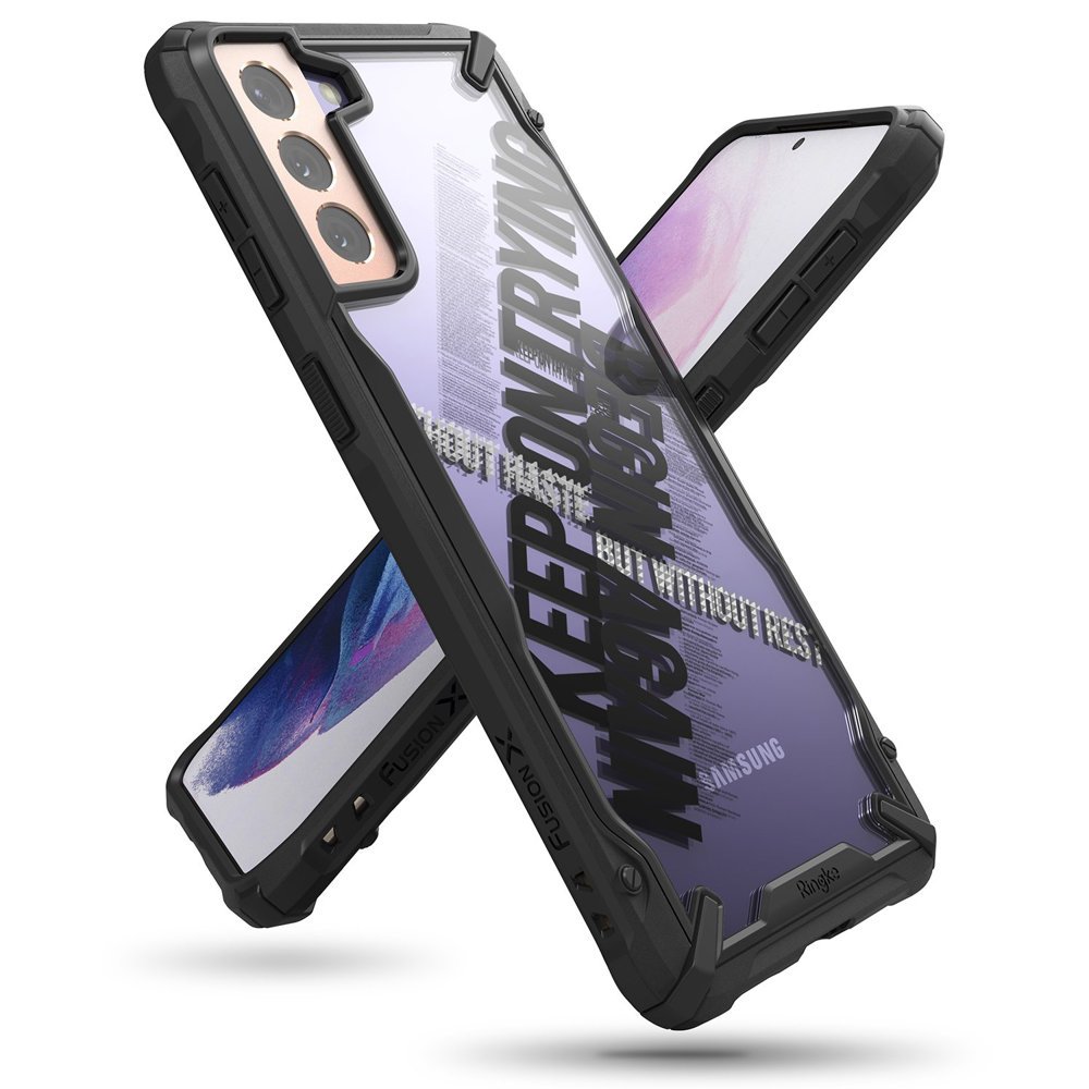 Capa protetora Ringke Fusion X Design com moldura para Samsung Galaxy S21+ 5G (S21 Plus 5G) preto (Ticket band) (XDSG0052)