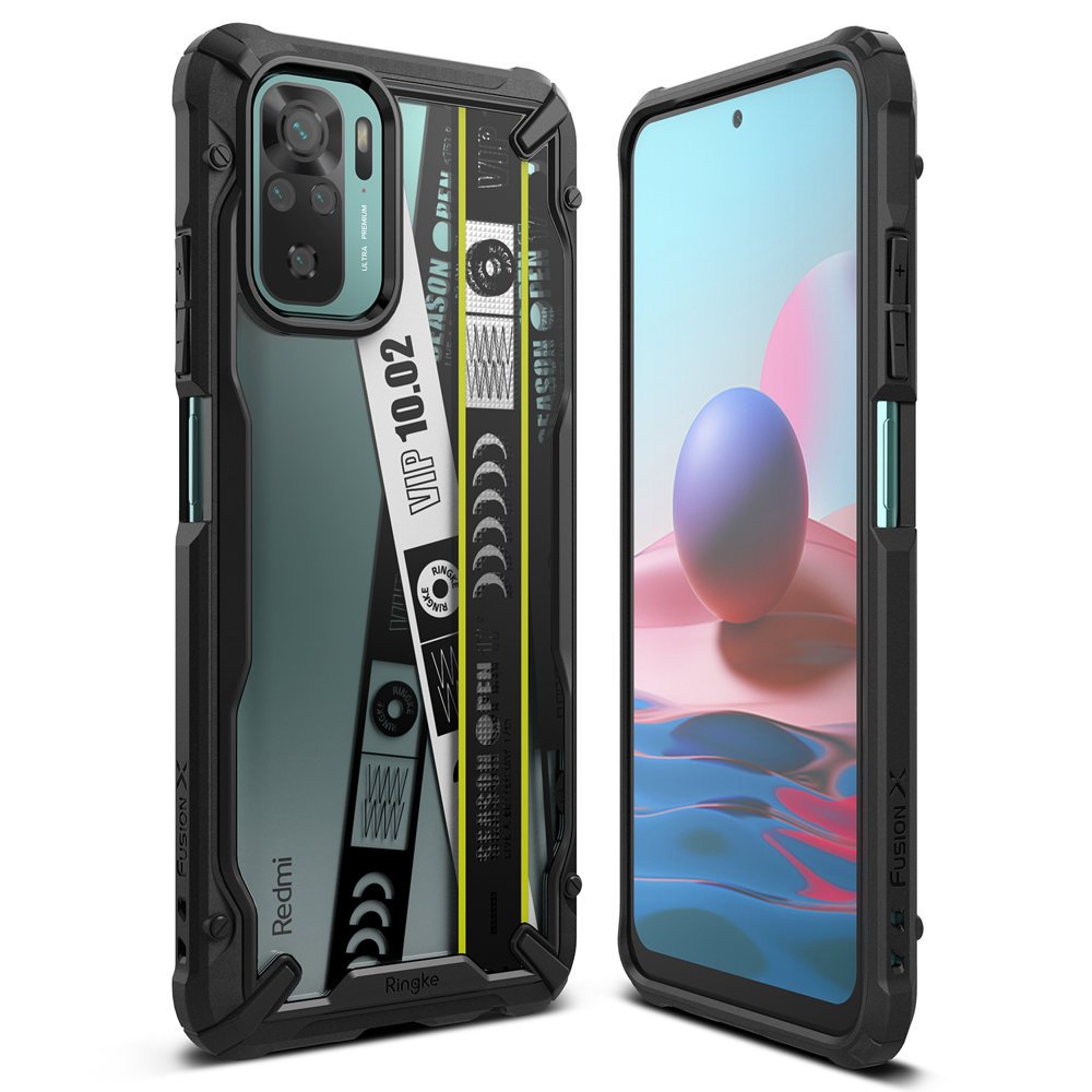 Capa protetora Ringke Fusion X Design com moldura para Xiaomi Redmi Note 10 / Redmi Note 10S preta (Ticket band) (XDXI0029)