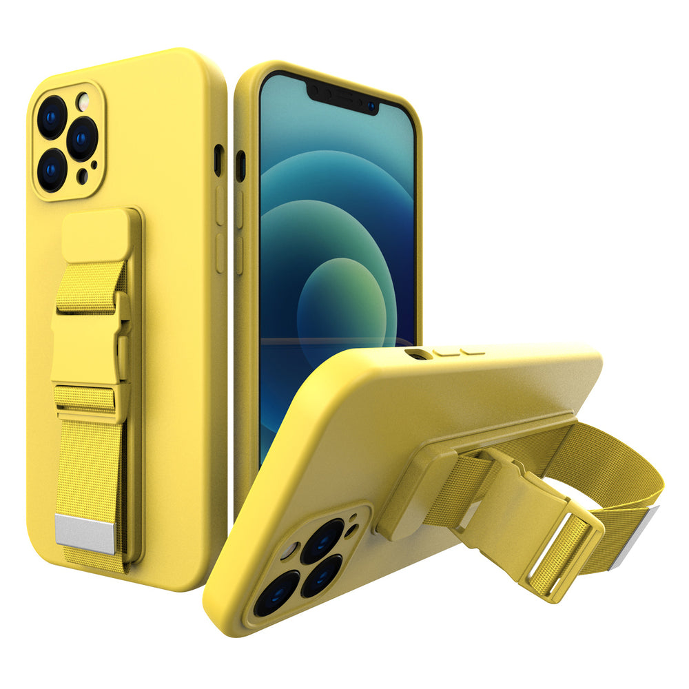 Caso de corda, capa gelatinosa com alça de corrente, bolsa de cordão para iPhone 12 Pro Max amarelo