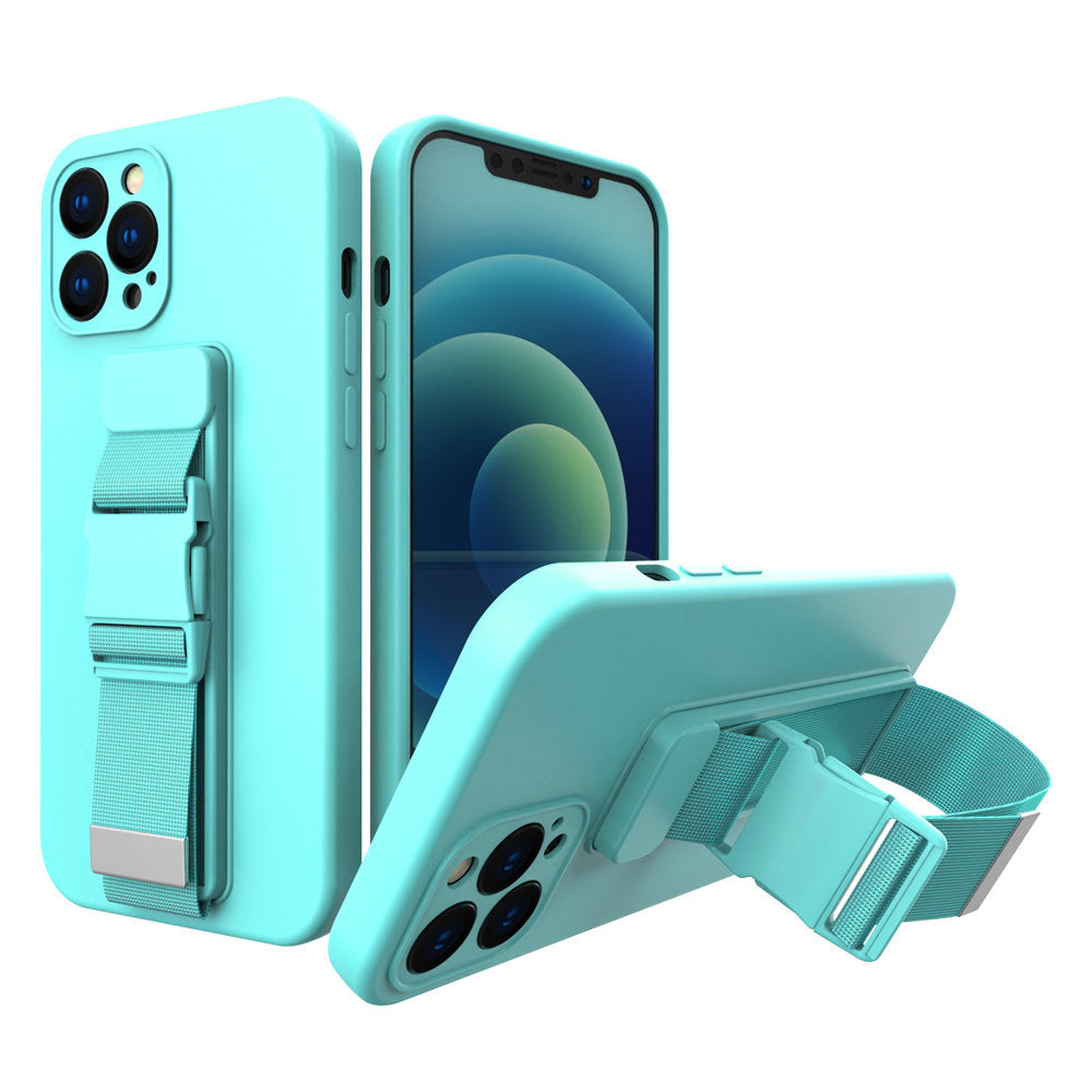 Corda caso capa gelatinosa com cordão corrente bolsa cordão iPhone 12 azul claro