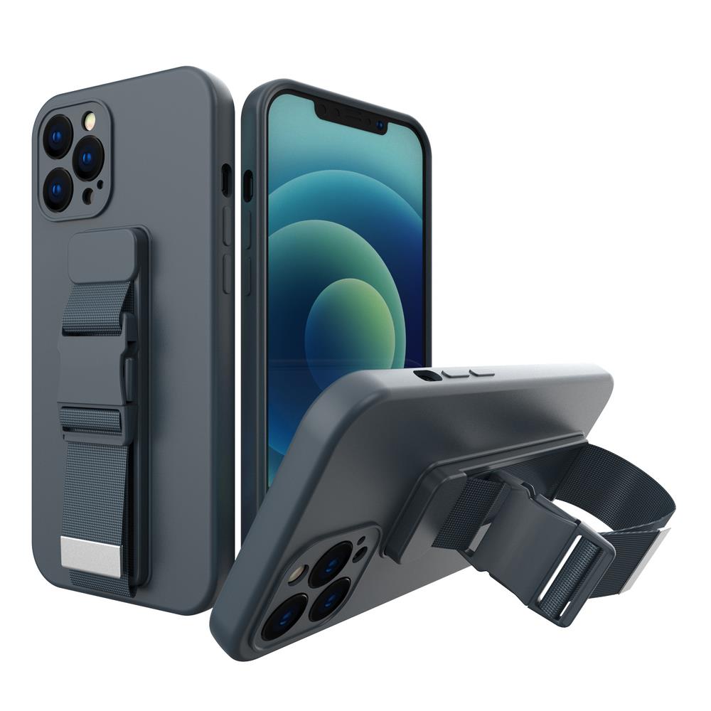 Caso de corda, capa gelatinosa com alça de corrente, bolsa de alça para iPhone 13 mini na cor azul-marinho