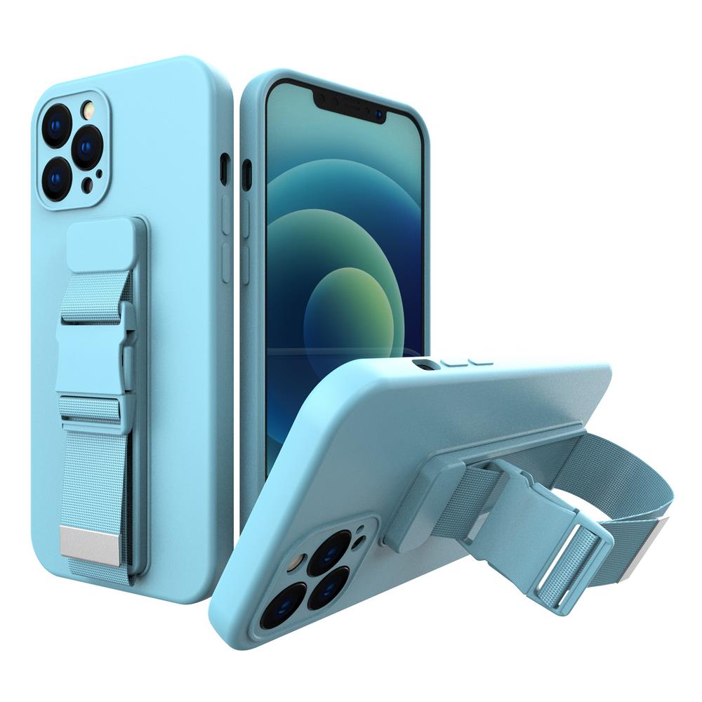 Caso de corda, capa gelatinosa com alça de corrente, bolsa de cordão para iPhone 8 Plus / iPhone 7 Plus azul