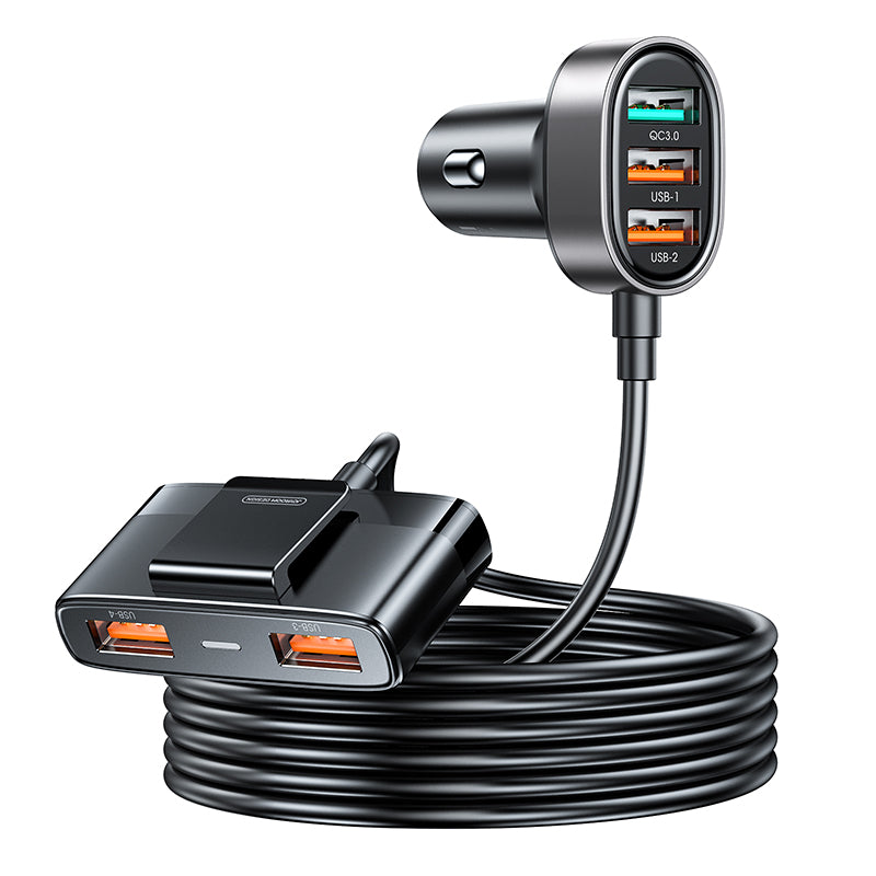 Joyroom carregador de carro rápido com extensor 45W 5xUSB-A preto (JR-CL03 Pro)